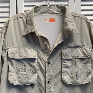 Solar Factor Men’s Fishing Sports Golfing Pickleball Shirt Beige Khaki Sh Sleeve